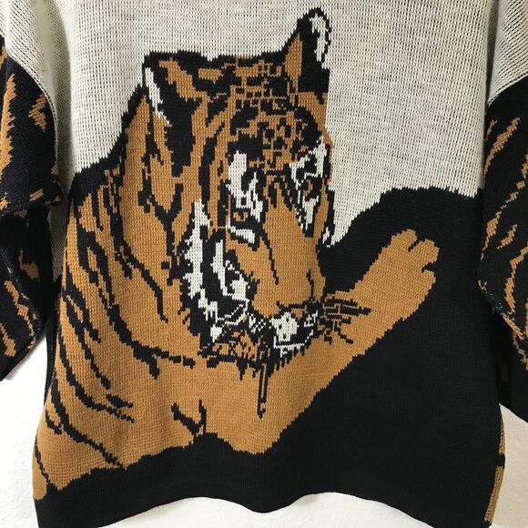 Vintage Turtle Bay Sweater Womens XL All Over Tiger Print Long Sleeve Acrylic - Picture 4 of 14
